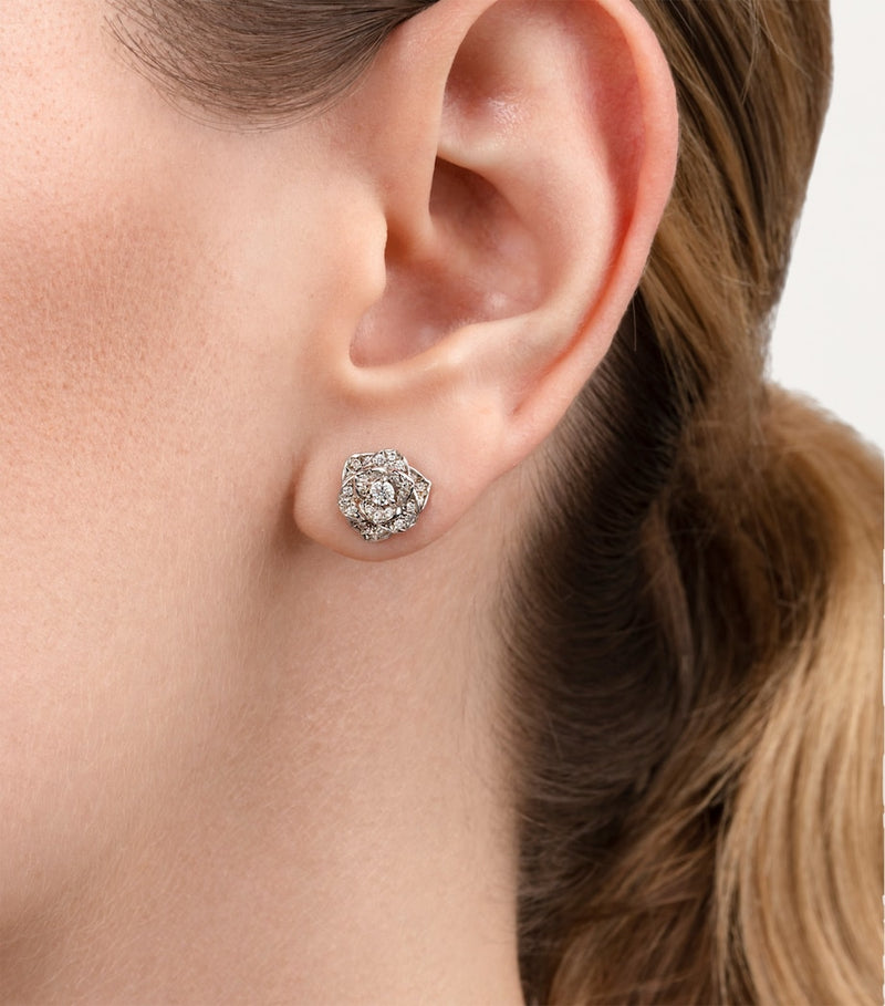 Piaget rose stud earrings 18kt white gold diamonds, UK version