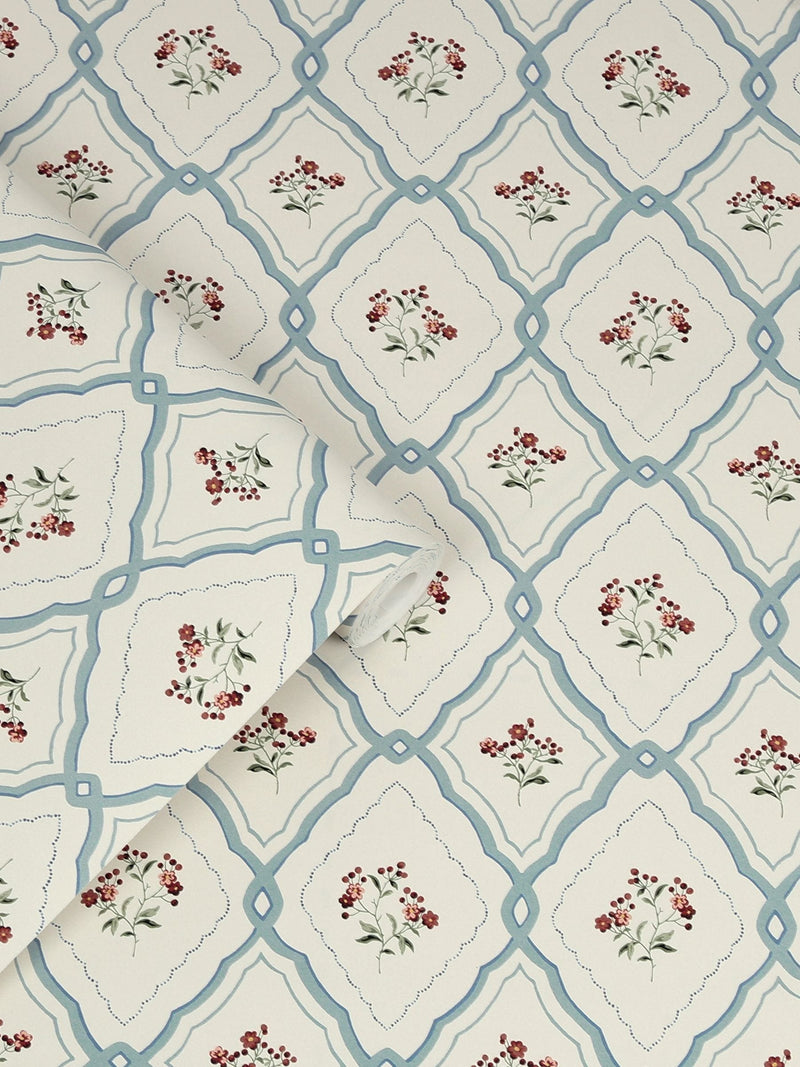 Laura Ashley wallpaper Pale Seaspray Blue Pinford Trellis 10m, imported from the UK