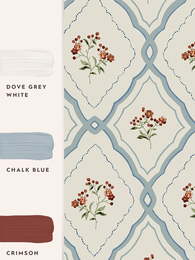 Laura Ashley wallpaper Pale Seaspray Blue Pinford Trellis 10m, imported from the UK