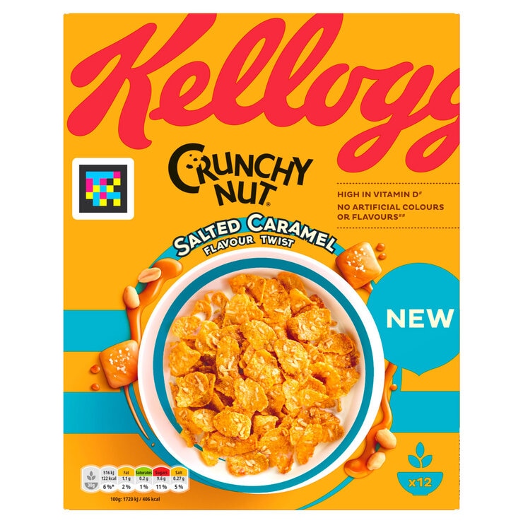 Kellogg's Crunchy Nut Salted Caramel cornflakes, imported from the UK