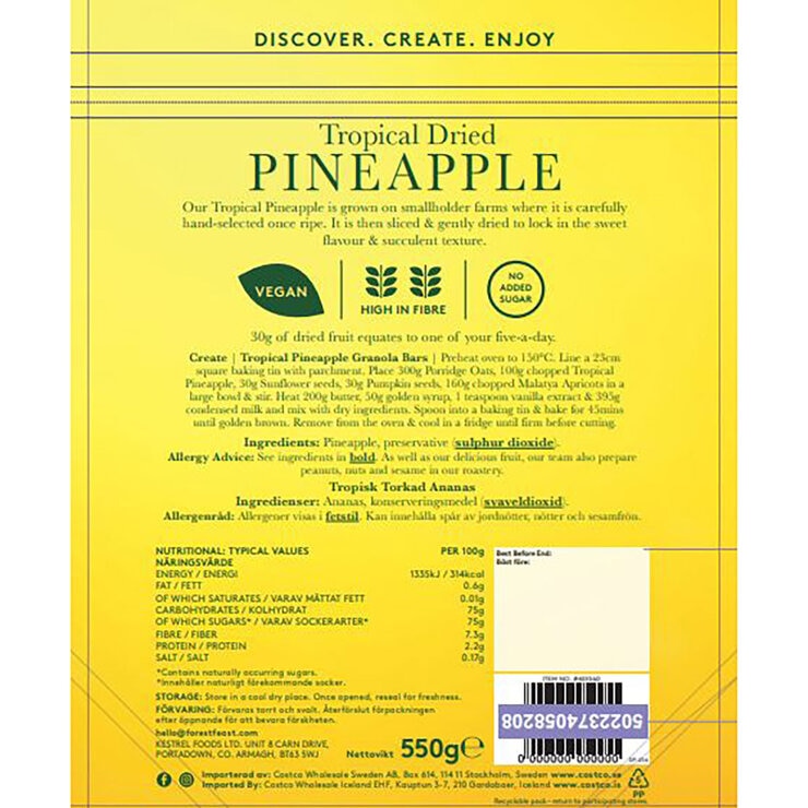 Forest Feast dried tropical pineapple 550g - British product