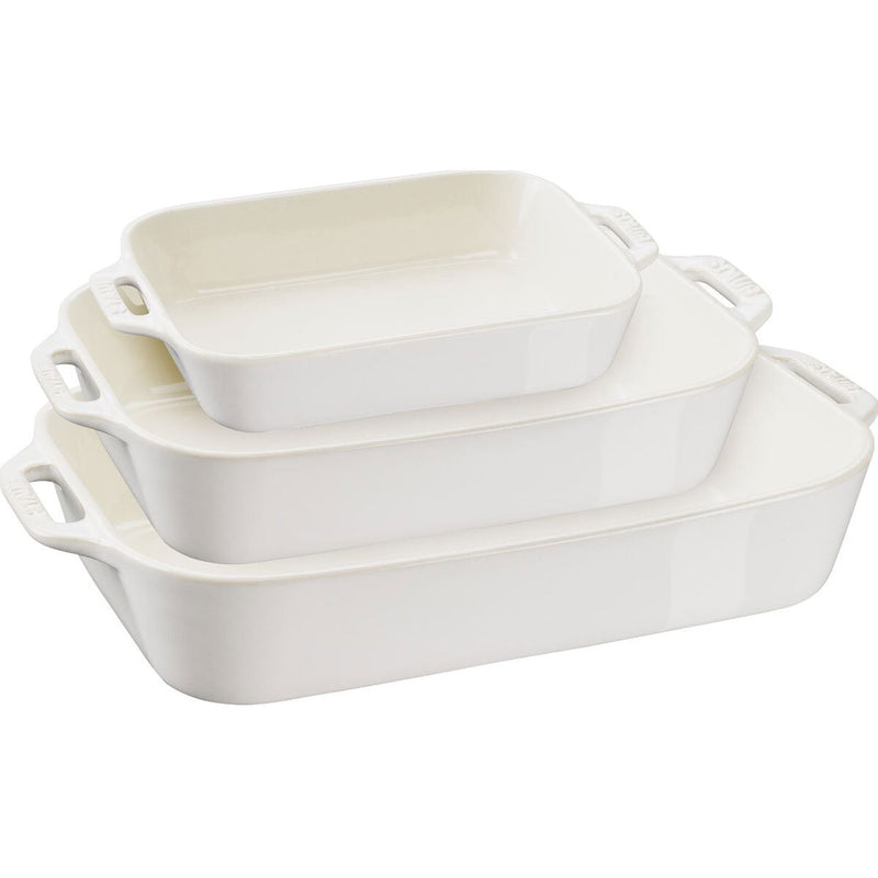 Staub ceramic ovenware set with three gratin dishes (British brand)