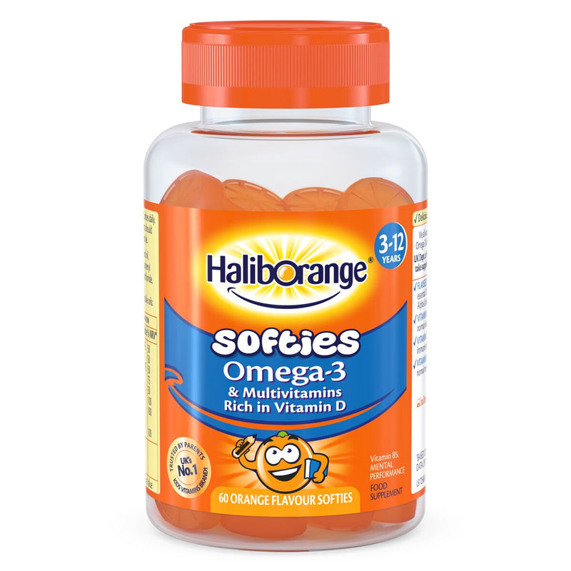 HalibOrange Omega-3 orange flavour multivitamin softies 3 x 60 count, UK version