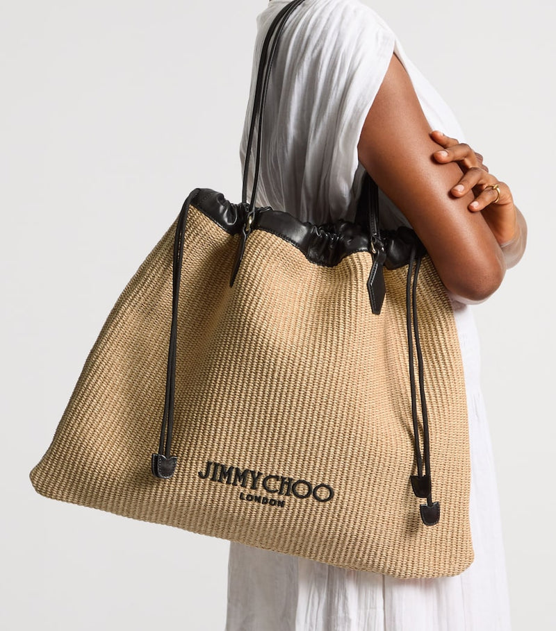 Jimmy Choo large raffia drawstring tote bag - British product