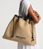 Jimmy Choo large raffia drawstring tote bag - British product