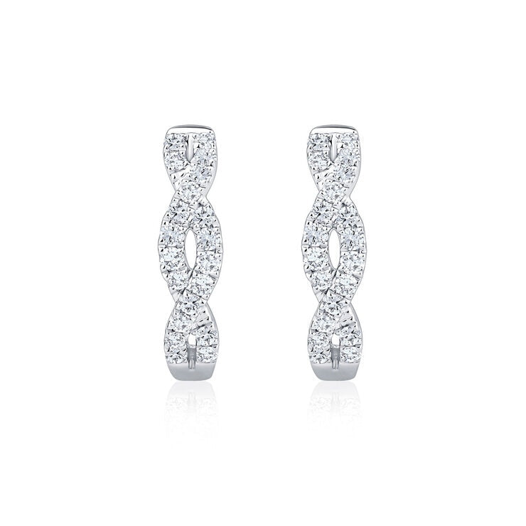 Round brilliant diamond twist hoop earrings 0.30ctw 18ct white gold, UK version