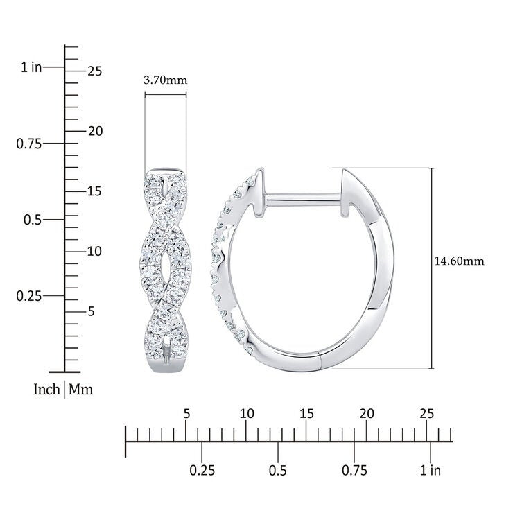 Round brilliant diamond twist hoop earrings 0.30ctw 18ct white gold, UK version