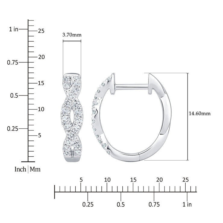 Round brilliant diamond twist hoop earrings 0.30ctw 18ct white gold, UK version