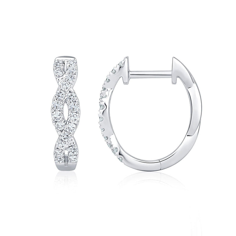 Round brilliant diamond twist hoop earrings 0.30ctw 18ct white gold, UK version