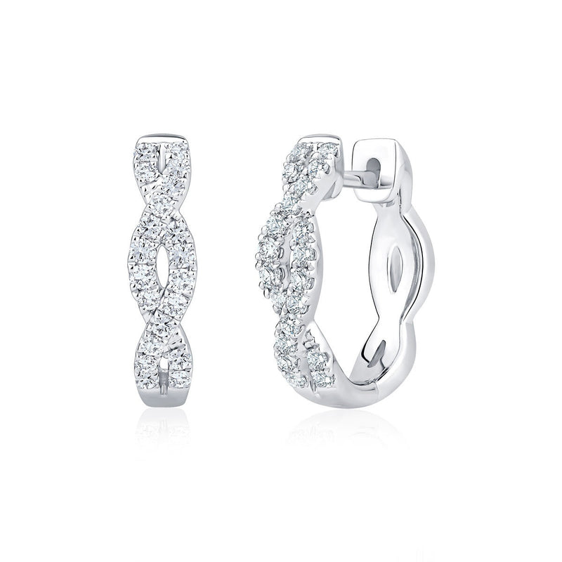 Round brilliant diamond twist hoop earrings 0.30ctw 18ct white gold, UK version
