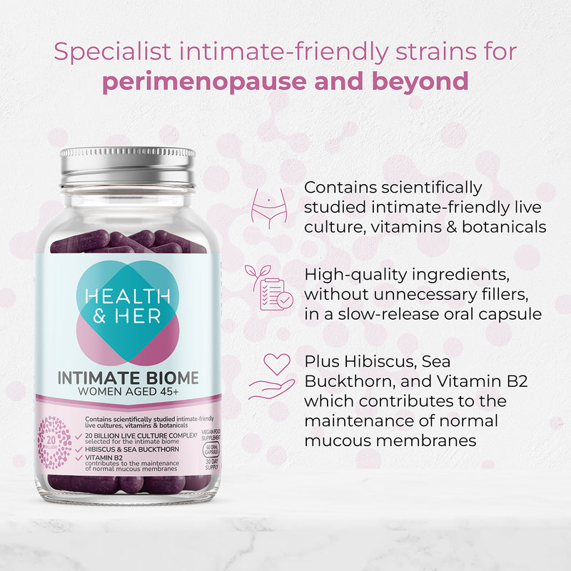 Health & Her Intimate Biome 45+ 60 capsules, imported from the UK