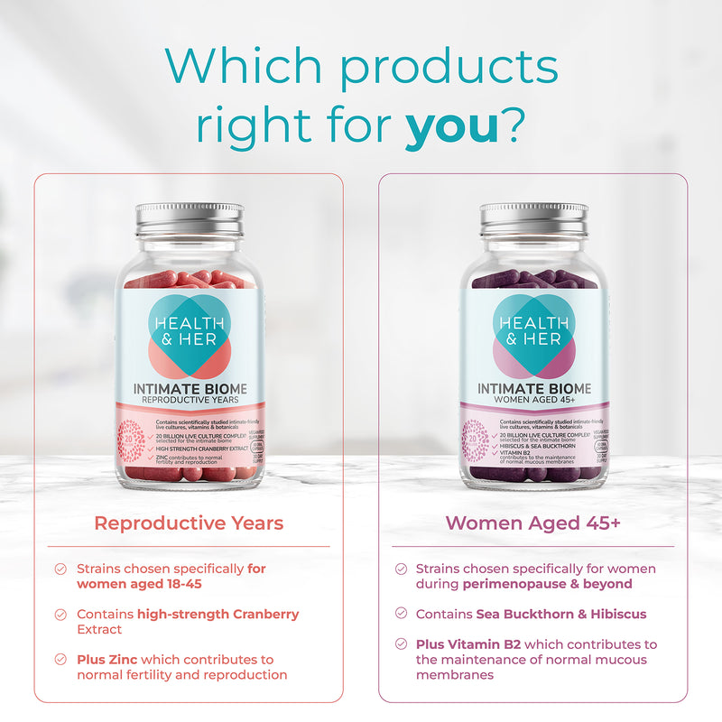 Health & Her Intimate Biome 45+ 60 capsules, imported from the UK