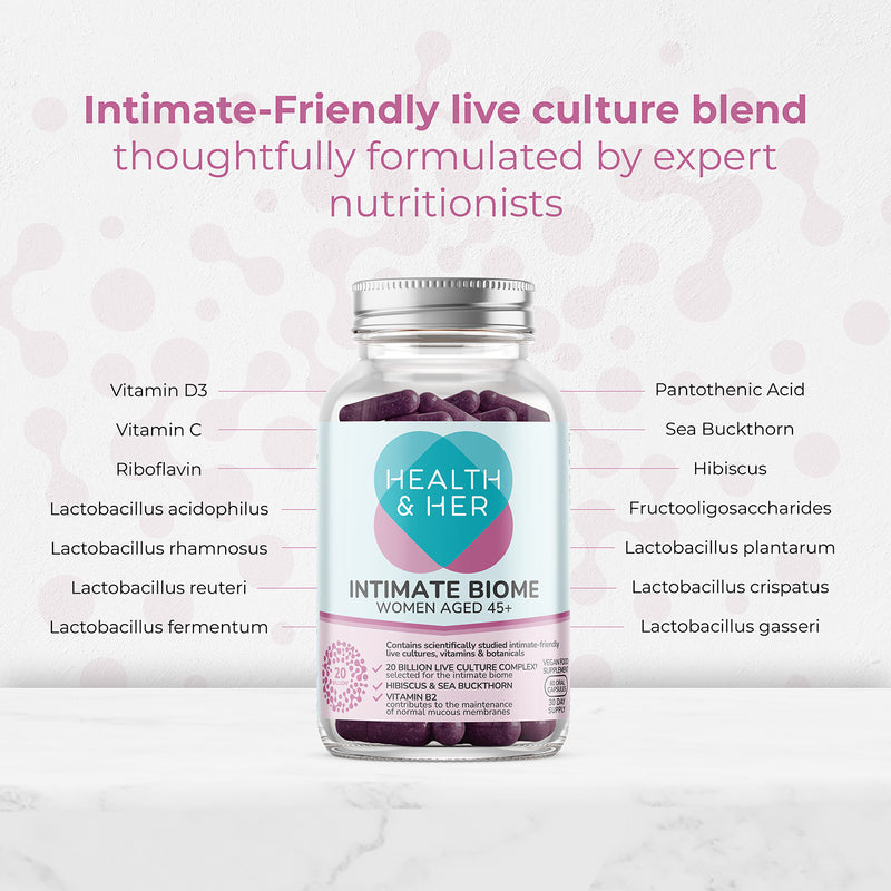 Health & Her Intimate Biome 45+ 60 capsules, imported from the UK