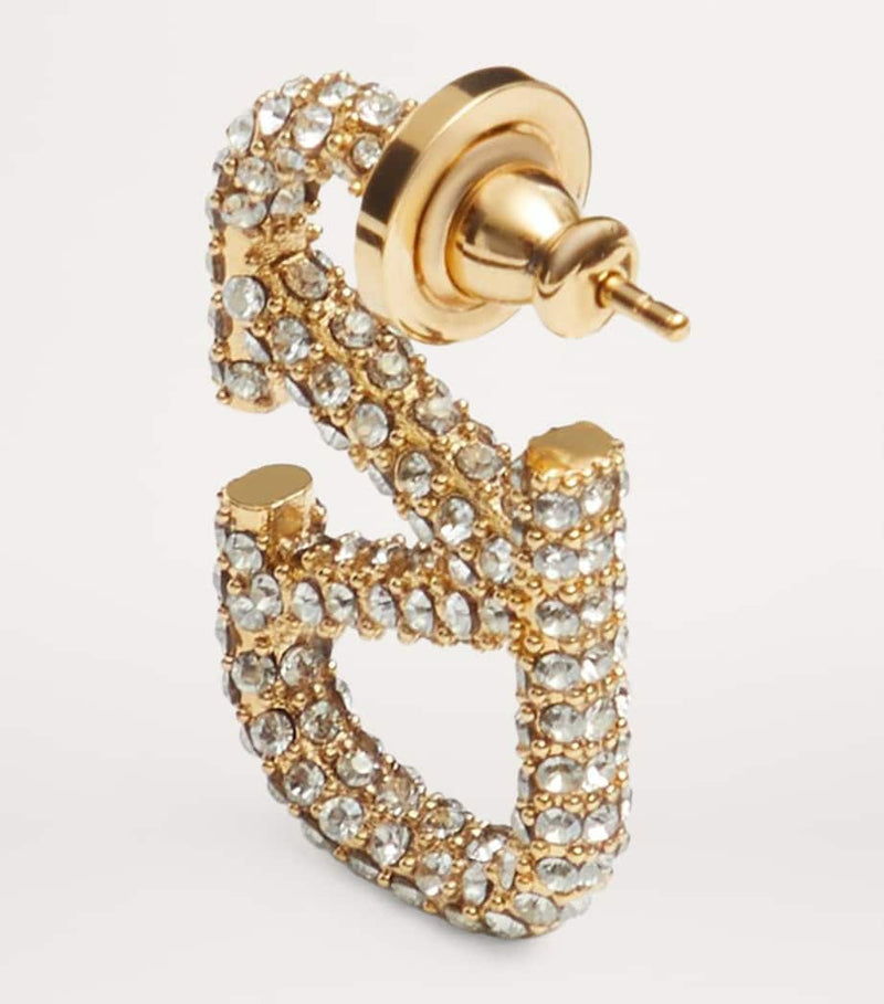 Valentino Garavani crystal VLogo hoop earrings gold-tone brass, imported from the UK