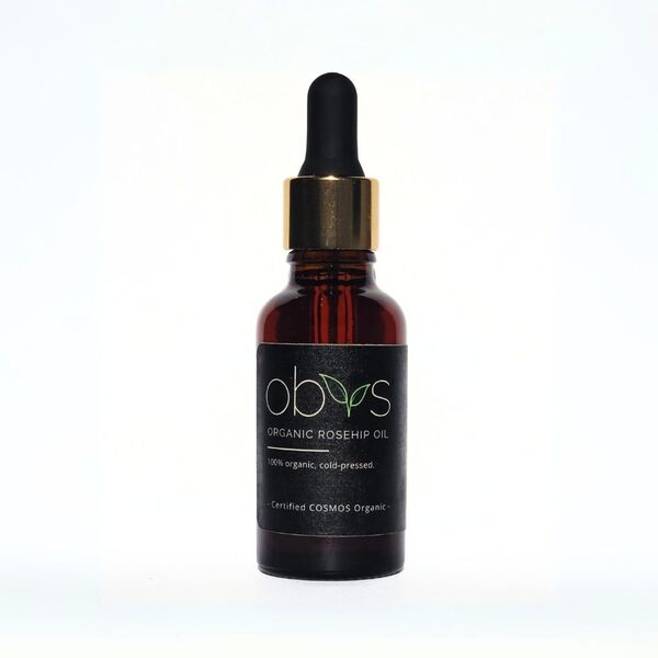 Obvs Organic Rosehip Oil moisturising bottle, imported from the UK