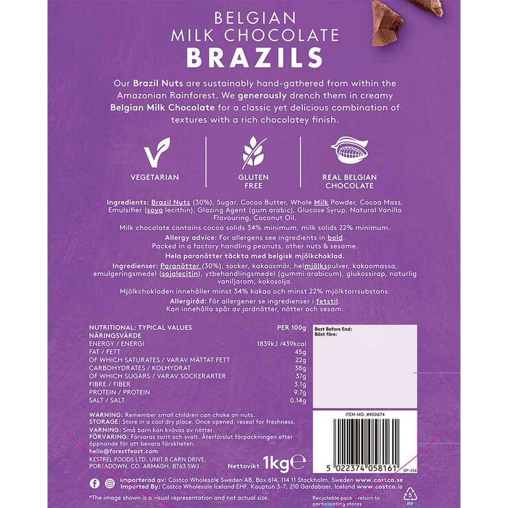 Forest Feast Belgian milk chocolate Brazil nuts 1kg - British product