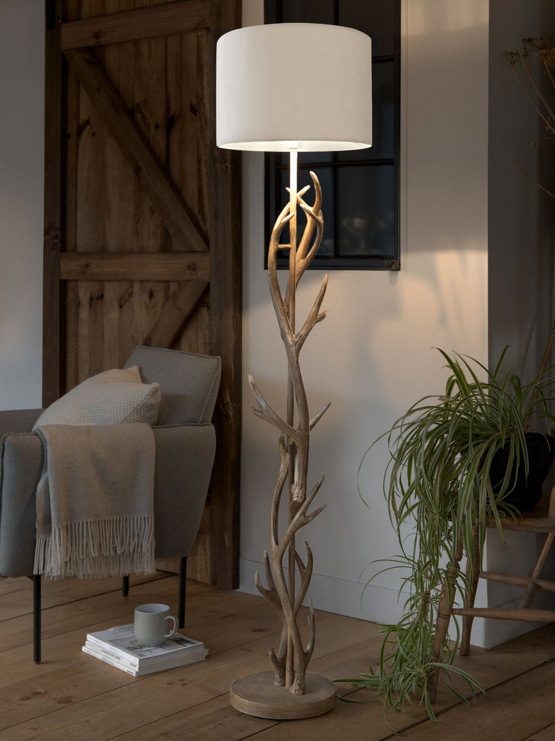 Antler floor lamp hand painted finish fabric shade imported from the UK