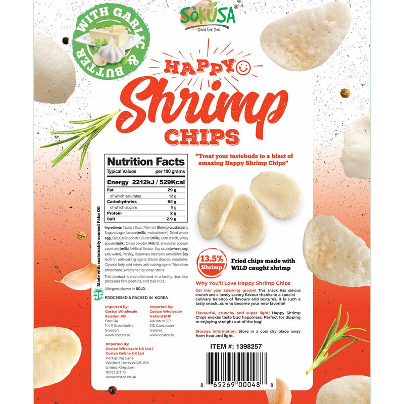 Sokusa Garlic Butter Happy Shrimp Chips 454g (British brand)