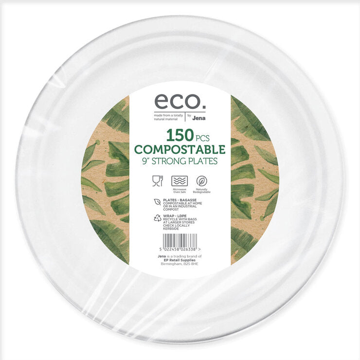Jena Eco Compostable Strong Plates 150 pack, UK version