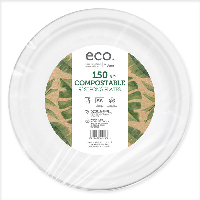 Jena Eco Compostable Strong Plates 150 pack, UK version