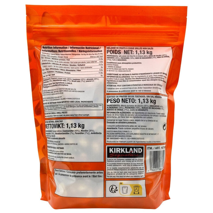 Kirkland Signature Unsalted Mixed Nuts 1.13kg, imported from the UK