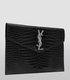 Saint Laurent Uptown croc-embossed leather clutch bag, UK version