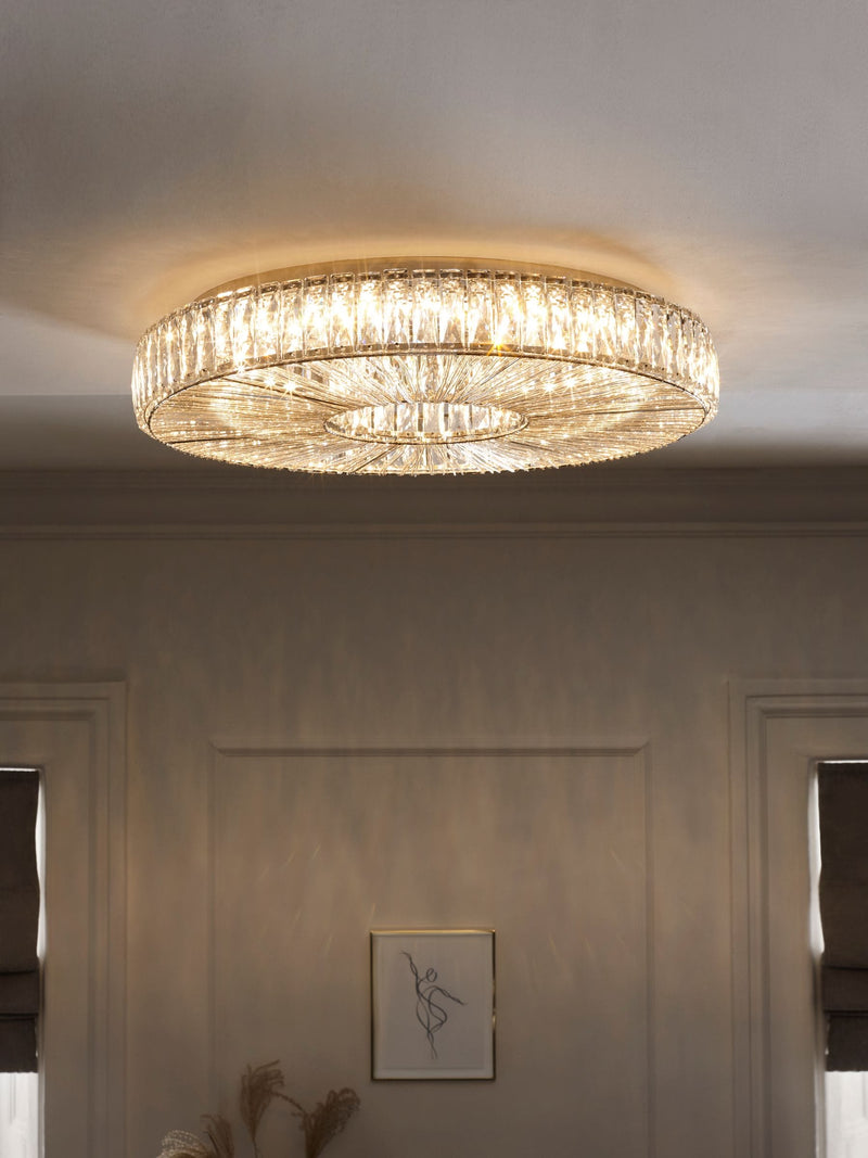 Clear Aria flush fitting ceiling light with hand-polished glass, imported from the UK