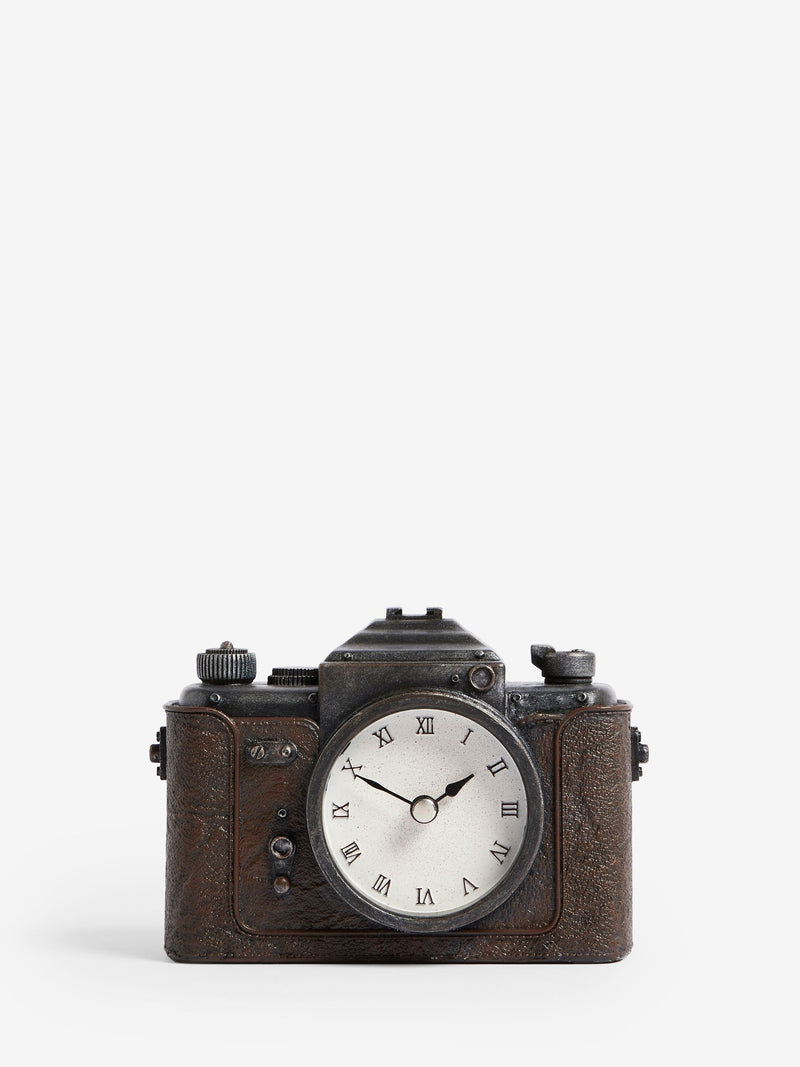 Black vintage camera mantel clock 10.5cm - British product