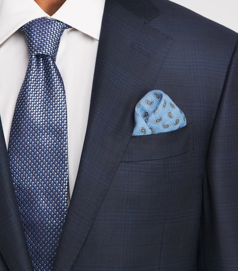 Isaia silk paisley pocket square with hand-rolled edge - British product