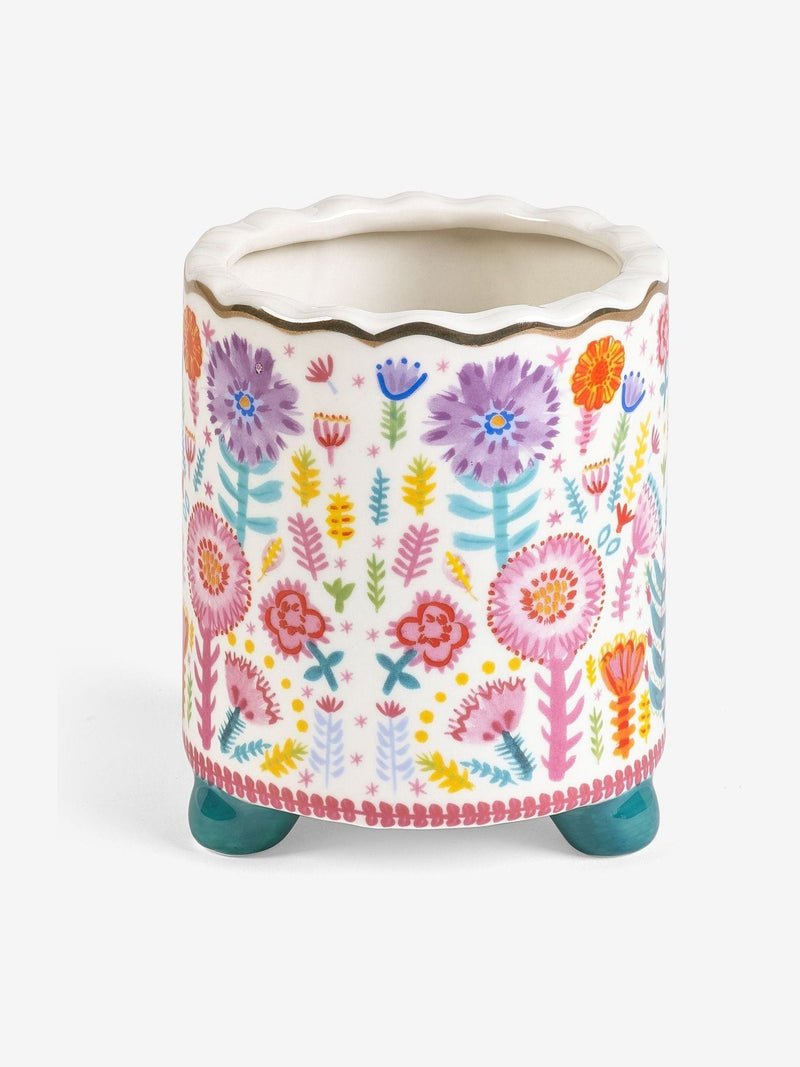 Lucy Tiffney multi floral footed plant pot 14cm, UK version
