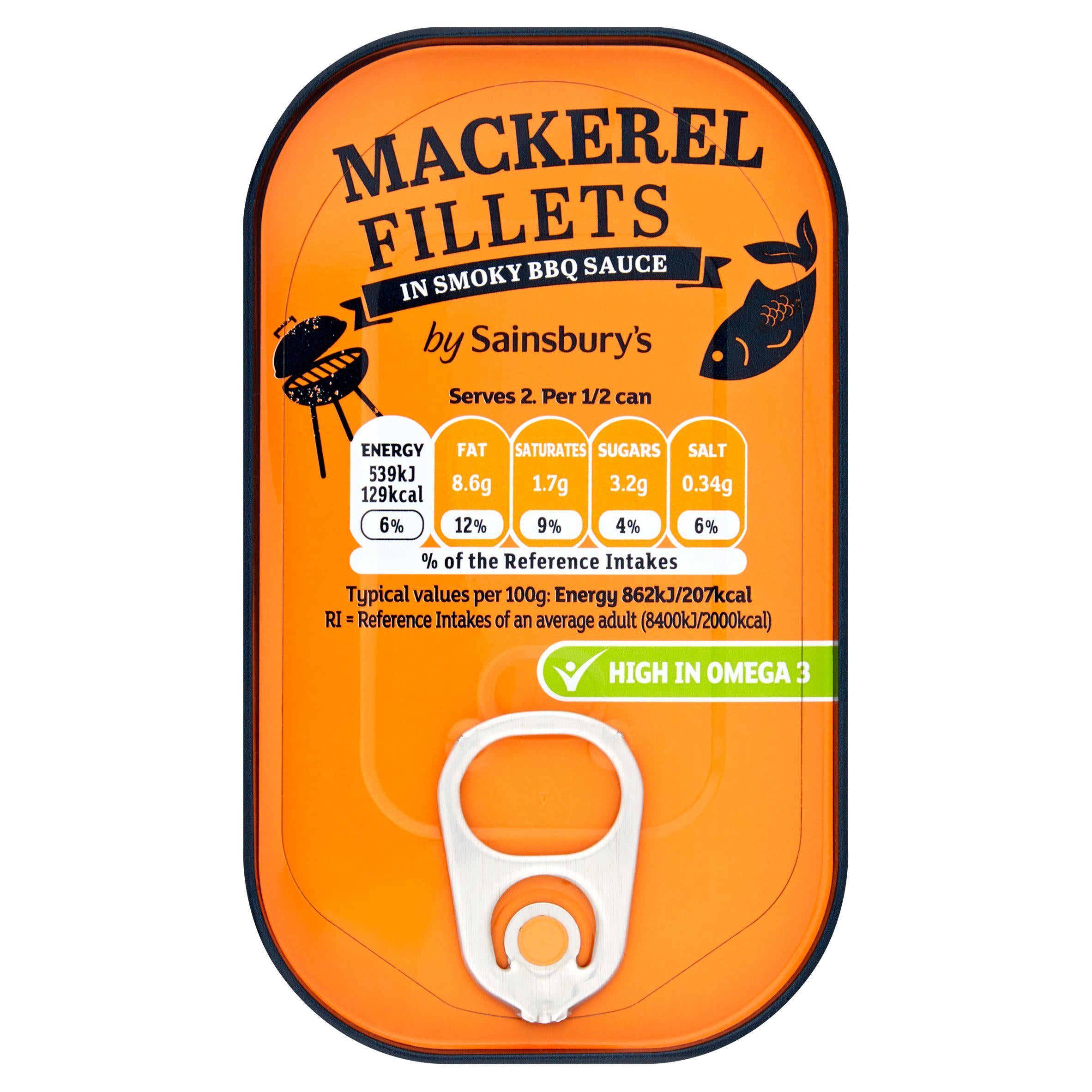 Sainsbury's Mackerel Fillets in Smoky BBQ Sauce 125g Fish Sainsburys   