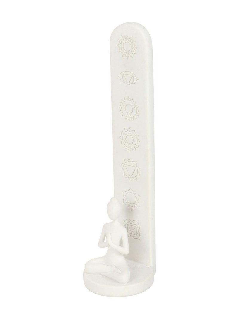 Something Different white chakra incense holder with lotus pose - British product