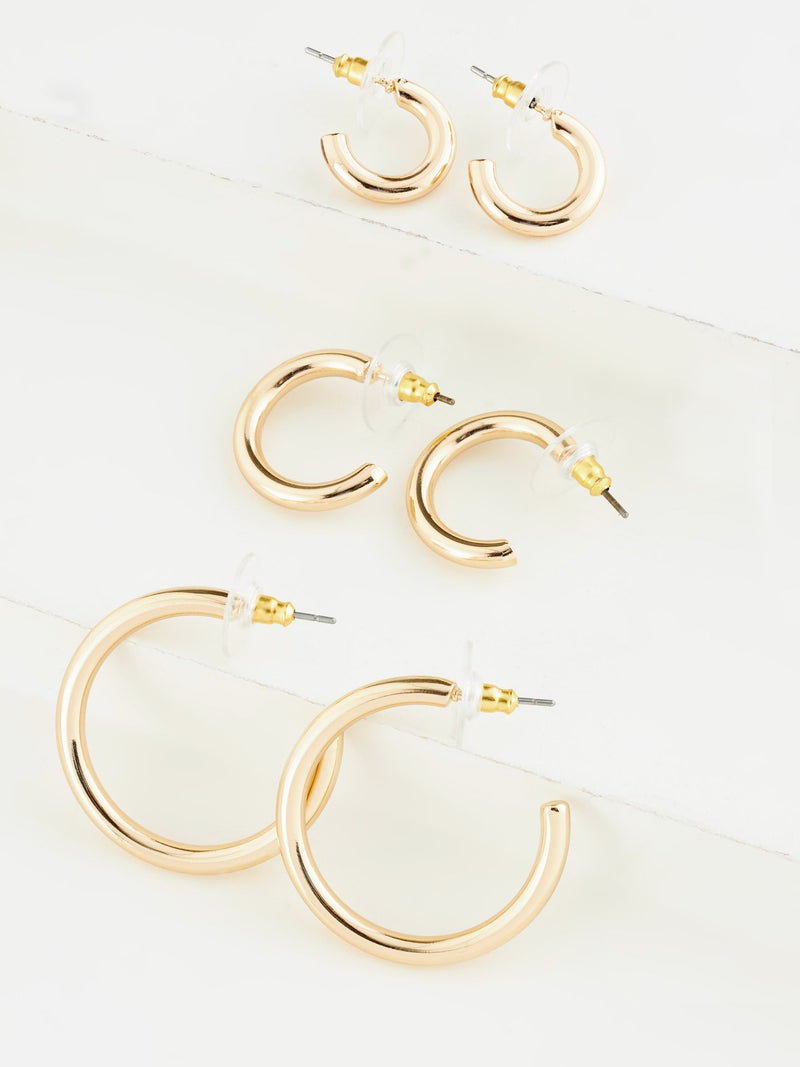 Gold tone hoop earrings 3 pack, UK version