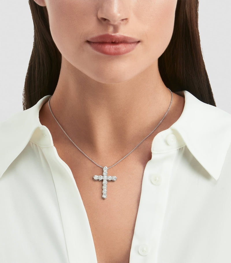 Graff diamond cross necklace in white gold 40cm, UK version