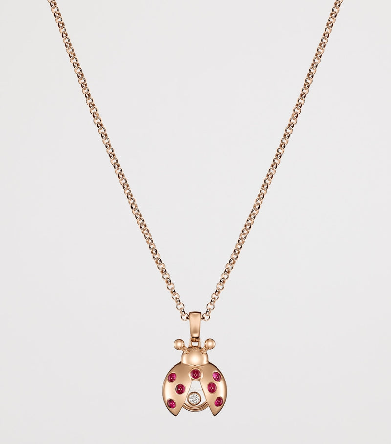 Chopard Happy Diamonds ladybird necklace rose gold diamonds rubies, UK version