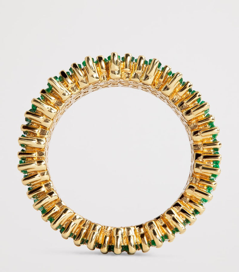 Suzanne Kalan eternity ring with baguette emeralds and yellow gold - British product