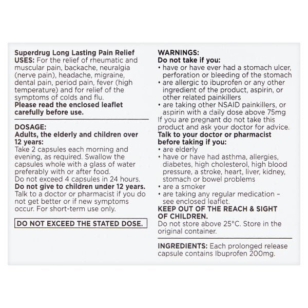 Superdrug Long Lasting Pain Relief Ibuprofen 8 Tabs 200mg GOODS Superdrug