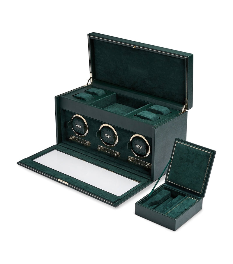 WOLF triple watch winder British Racing Green vegan leather, imported from the UK