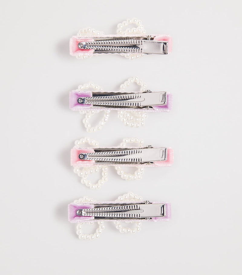 Self-Portrait Kids velvet pearl bow hair clips, set of 4 (British brand)