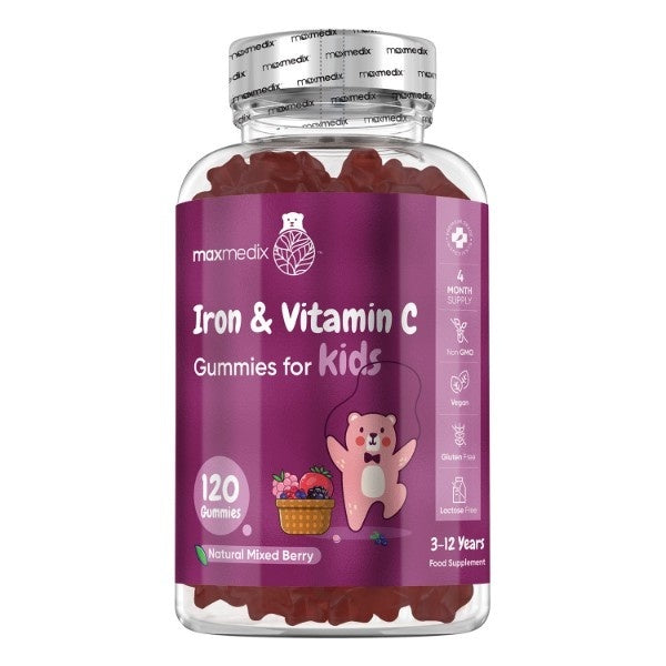 Maxmedix Iron & Vitamin C Gummies for Kids 120 Gummies, imported from the UK