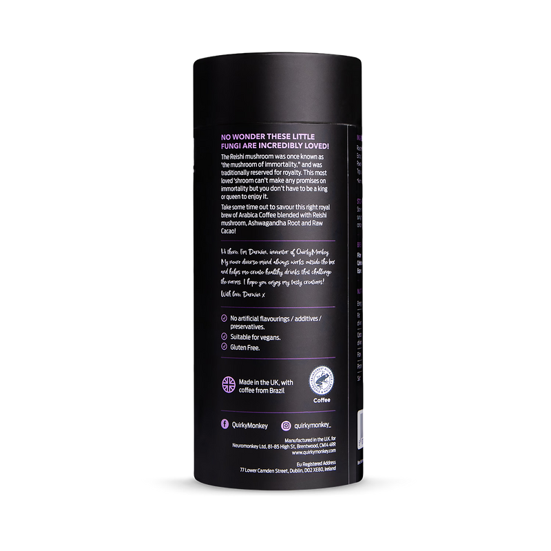 Quirky Monkey Reishi Mushroom Coffee Fusion 150g, imported from the UK