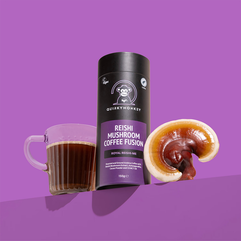 Quirky Monkey Reishi Mushroom Coffee Fusion 150g, imported from the UK