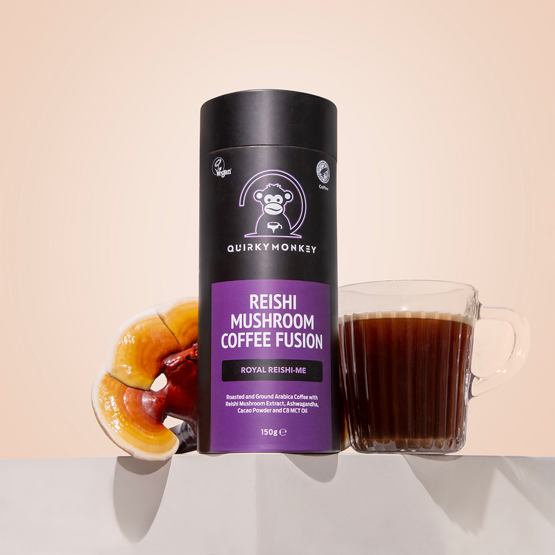 Quirky Monkey Reishi Mushroom Coffee Fusion 150g, imported from the UK