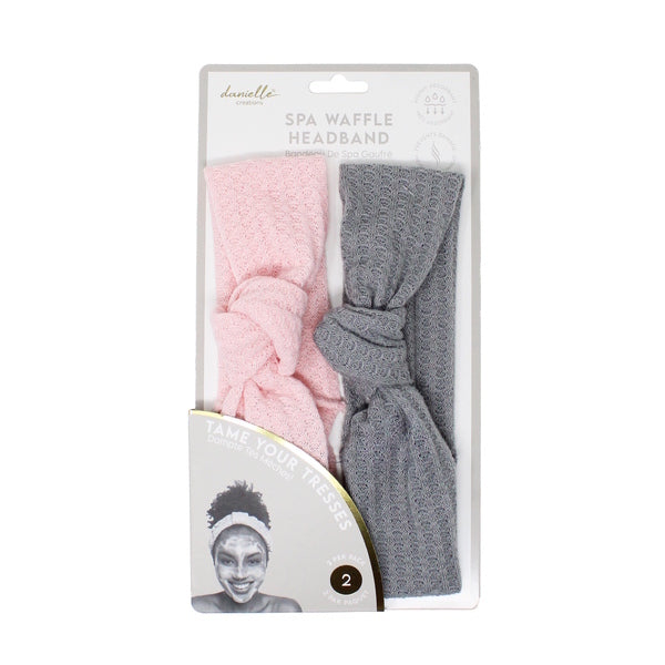 Danielle Creations Pink Grey Spa Waffle Headbands Set of 2 - British product