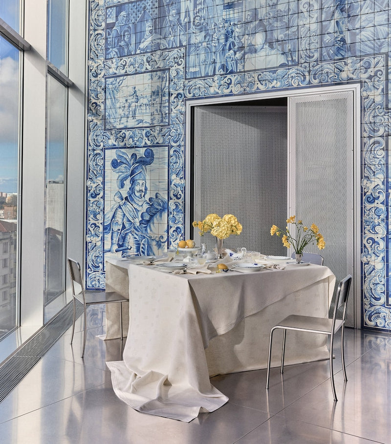 Royal Copenhagen Jacquard Waves tablecloth 145cm x 320cm, imported from the UK