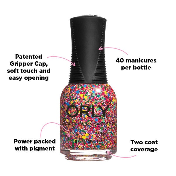 Orly Turn It Up Rainbow Confetti Polish 18ml, imported from the UK