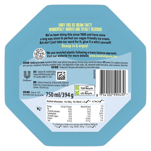 Swedish Glace Dairy Free Smooth Vanilla Vegan Ice Cream Tub 750ml GOODS M&S