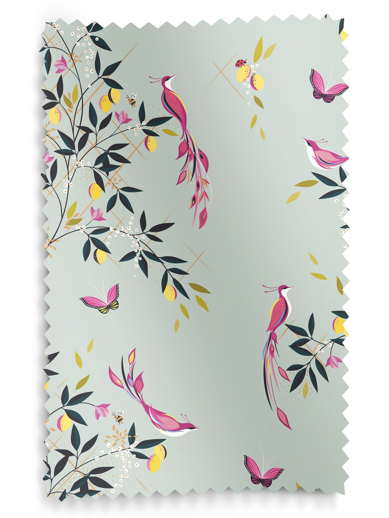 Sara Miller Green Birds & Trellis roller blinds, UK version