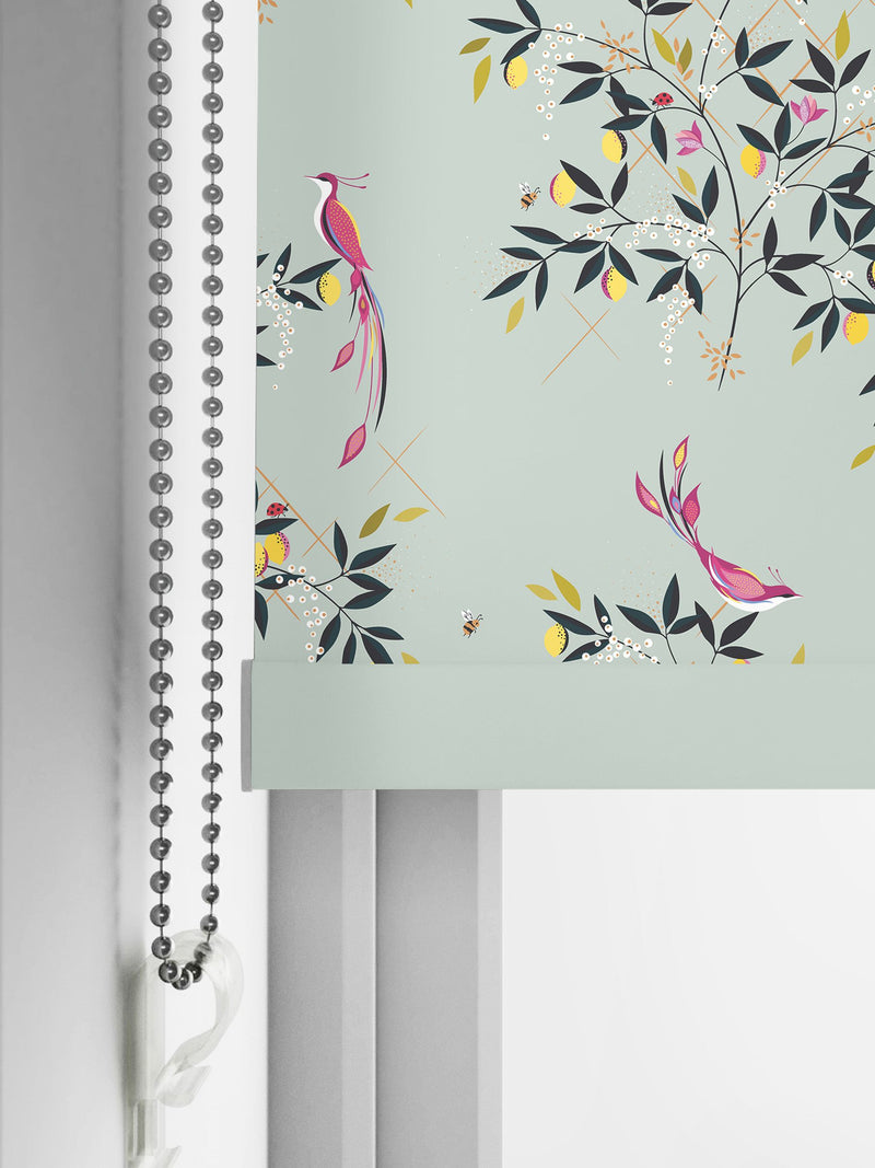 Sara Miller Green Birds & Trellis roller blinds, UK version
