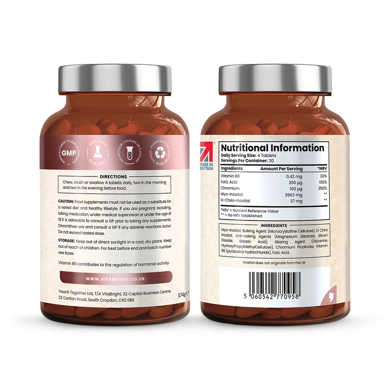 VitaBright Myo-Inositol supplement 4000mg 120 tablets, imported from the UK